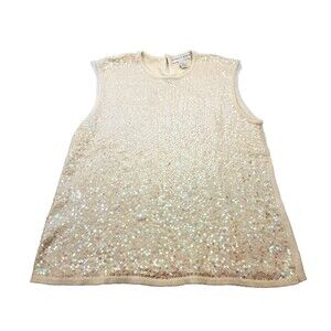 ALK Women's 22/24 Kathryn Deene Allover Sequin Sleeveless Sweater Vest Ivory GUC